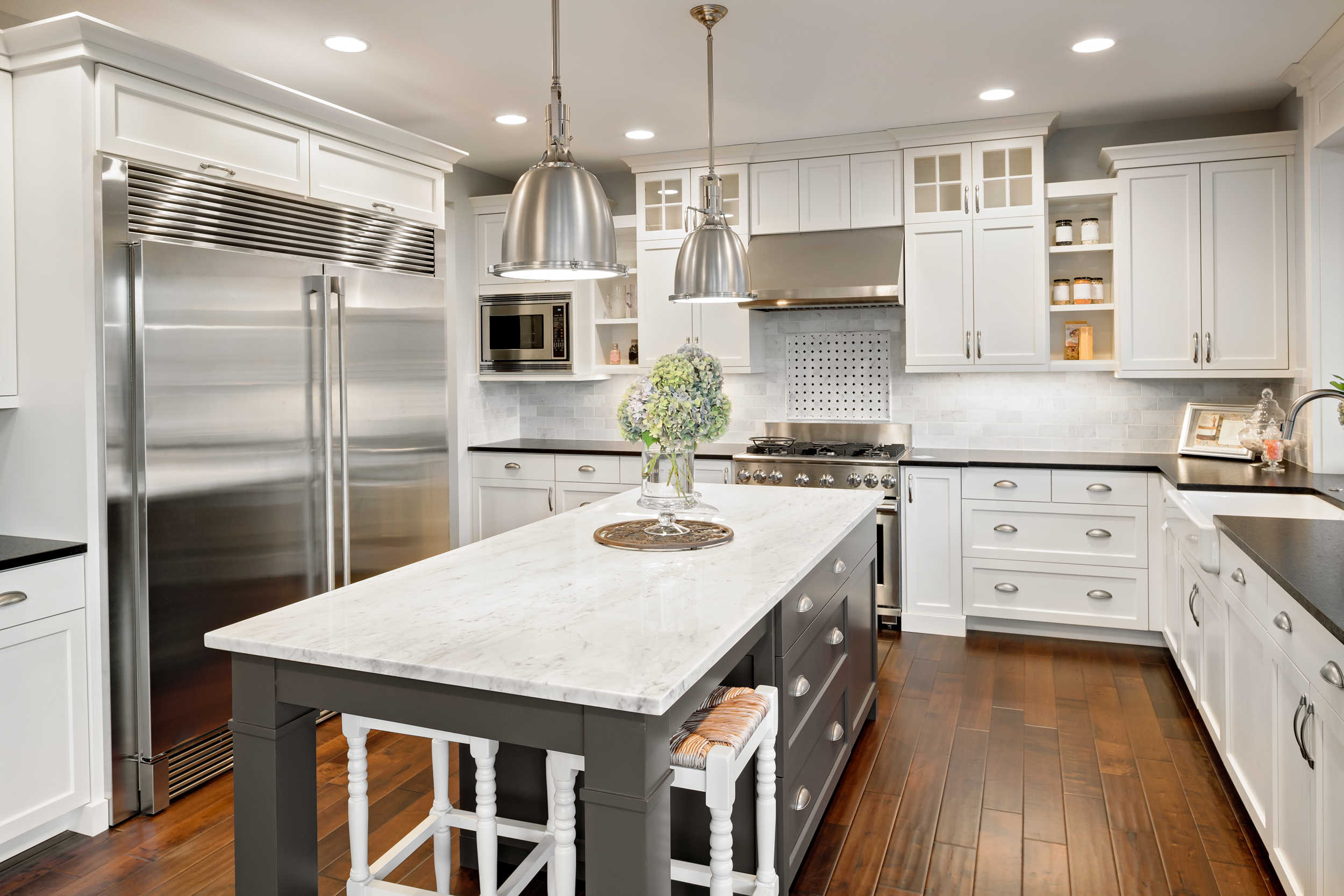 Beautiful Kitchen in Luxury Home with Island and Stainless Steel new furnished kitchen in luxury home